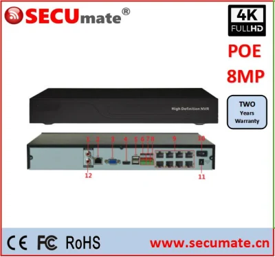 16-канальный сетевой видеорегистратор Poe, 8 МП, H. 265, сетевой видеорегистратор, аудио Onvif P2p, удаленный просмотр, HDMI